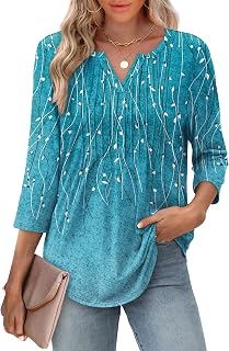 Womens 3/4 Sleeve Tops 2026 V-Neck Summer Outfits Casual Pleated Shirts Blouses Beach Vacation Spring Clothes