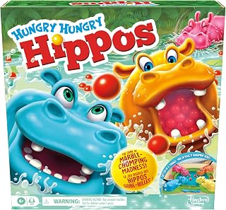 Hungry Hungry Hippos Game for Preschoolers | with Instant Marble Relaunch, Easy Set-Up & Storage| Ages 4 and Up | for 2 to 4 Players | Kids Games (English & French)