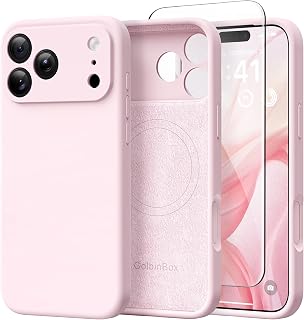 GolbinBox Magnetic for iPhone 18 Pro Case/17 Pro Case, Chalk Pink | Compatible with MagSafe, Camera Protection, Screen Protector, Silicone Shockproof Phone Case, Anti-Scratch Microfiber Lining