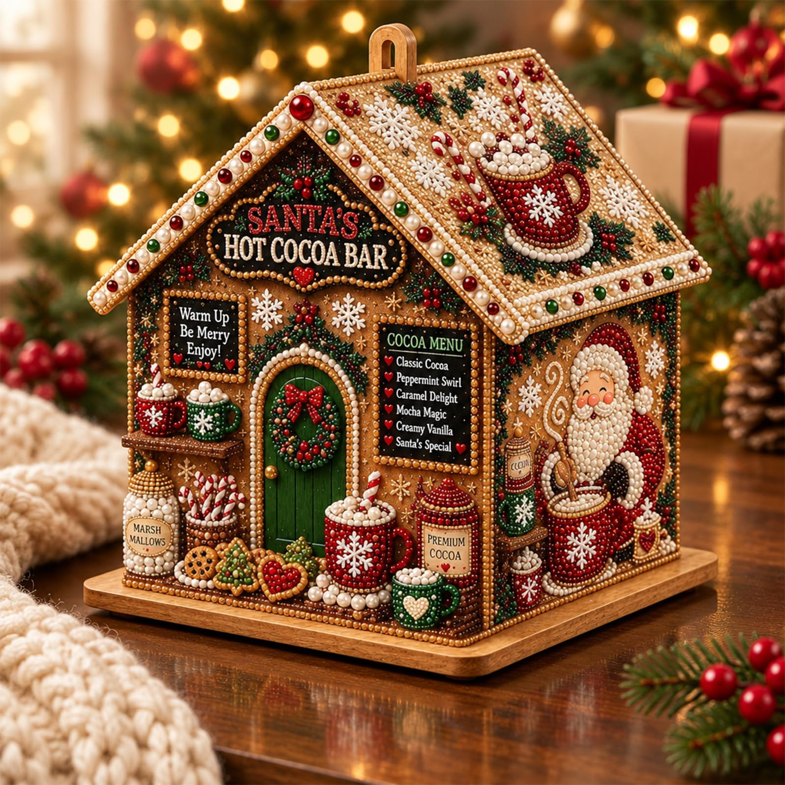 3D Christmas House Diamond Art Kit for Adults, Wooden Pearl Craft DIY | Craft 3D