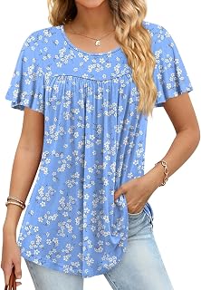Anymiss Women's 2026 Spring Summer Tunic Tops Short Sleeve Loose Fit Shirts for Leggings Size M-3XL