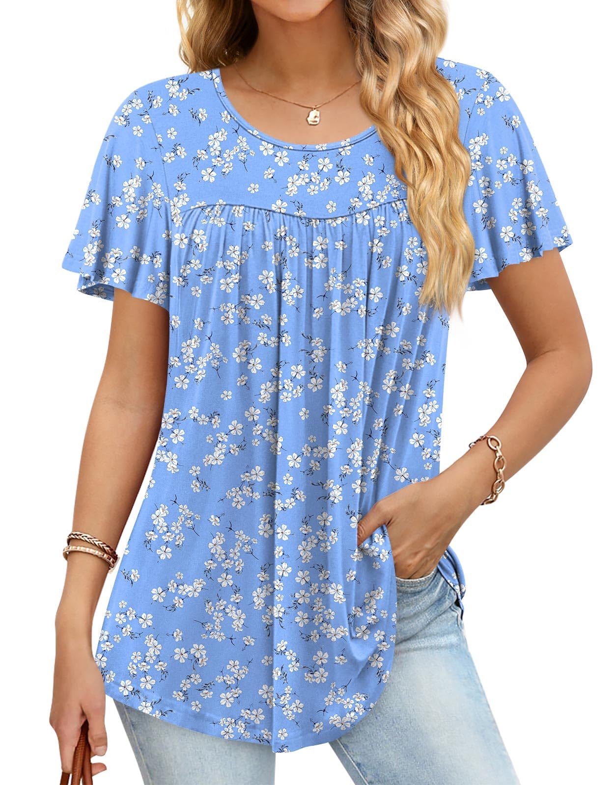 Anymiss 2025 Women's Summer Casual Elegant Short Sleeve Loose Fit Tunic Top Size
