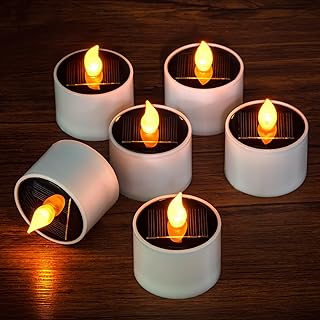 6 Pack Solar Tea Lights Outdoor Waterproof Yellow Flickering Solar Candles Outdoor Flameless Candles for Garden Patio Wedding Home Decor