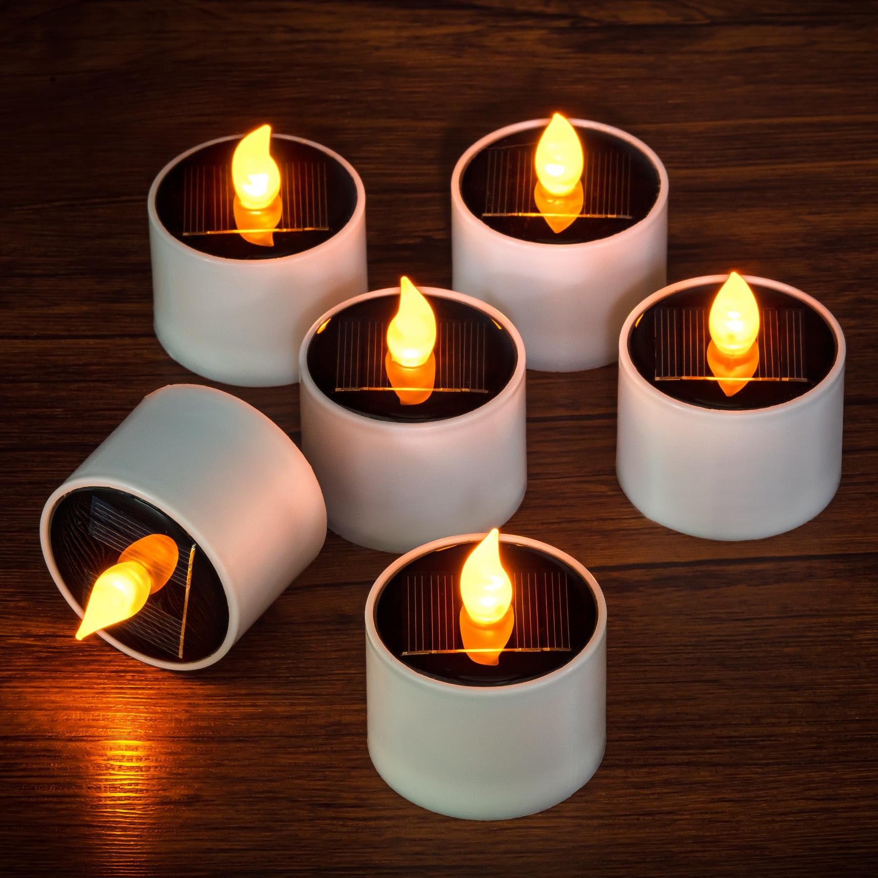 6 Pack Solar Tea Lights Outdoor Waterproof Yellow Flickering Solar Candles Outdo