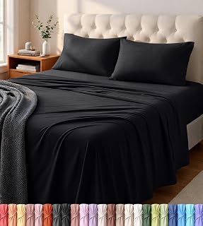 Utopia Bedding Jersey Knit Queen Sheets Set – 4 Piece Cotton Jersey Sheets, Ultra Soft T-Shirt Feel, Breathable & Stretchy Bed Sheet Set, Black (Pack of 6)