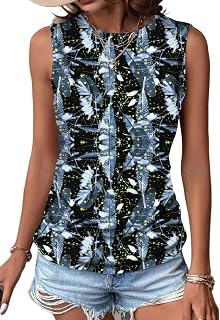 Zeagoo Womens Ruched Tank Tops Summer Dressy Casual Crewneck Sleeveless Shirts S-XXL