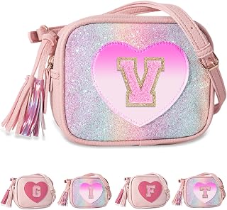Birthday Gifts for 2 3 4 5 6 7 8 9 10 Year Old Girl,Cute Little Girl Purse Toddler Purse for Kids Wallet,Small Initial Shoulder Crossbody Bag,Personalized Christmas Gift for Daughter Baby(Rainbow,V)