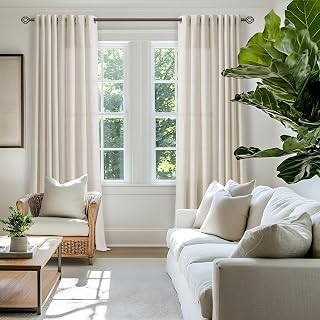 TWODRAPES Natural Linen Curtain 84 Inch Long for Living Room Grommet Drapes | Linen Drapes, Privacy Drapes, Living Room Bedroom Dining Room, Light Filtering, Farmhouse, 52x84, 2 Panels, Ivory Cream