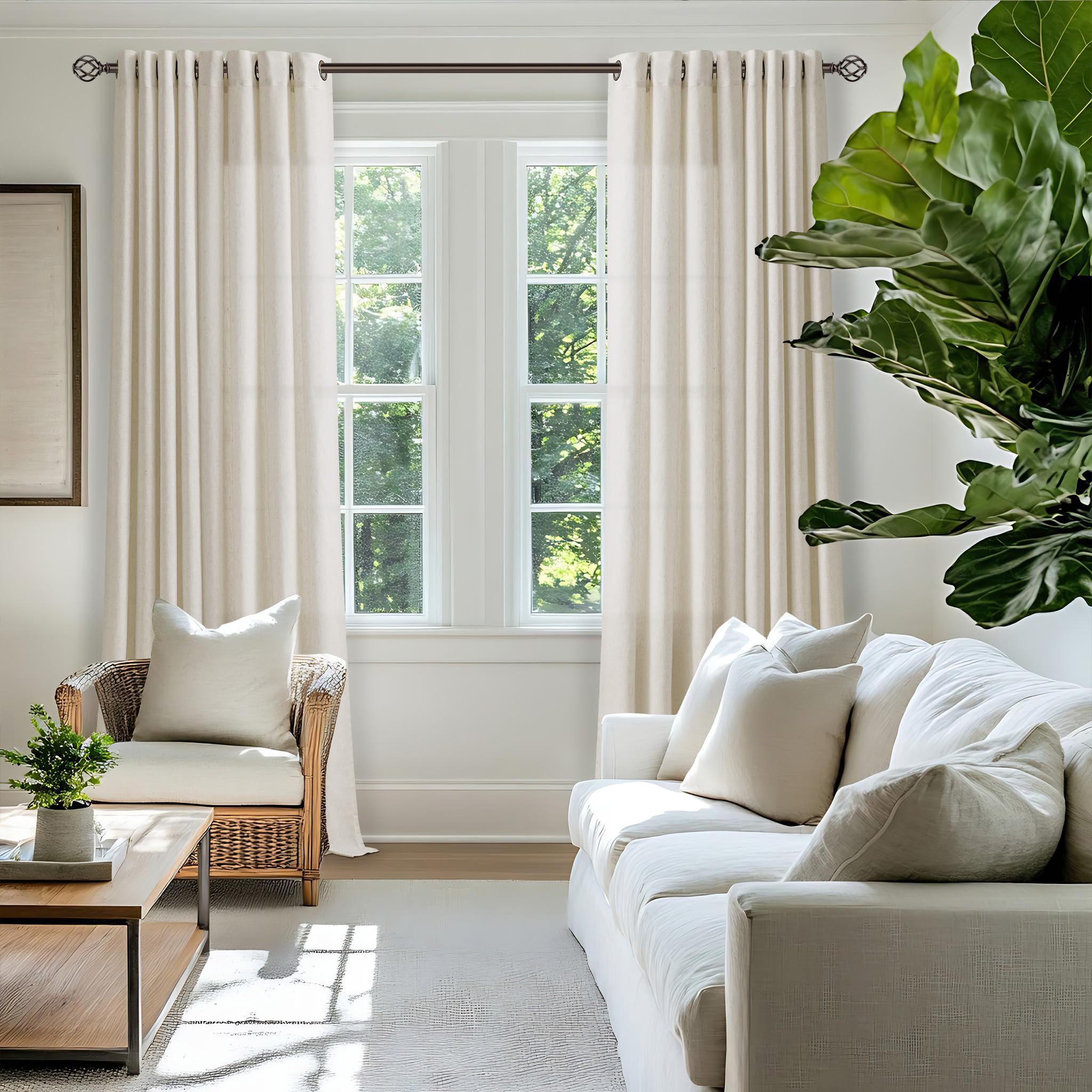 TWODRAPES Natural Linen Curtain 84 Inch Long for Living Room Grommet Drapes | Li