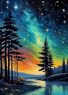 FOXKISS Tree Star Diamond Art Painting Kits for Adults，Full Drill Diamond Dots Paintings for Beginners, Round 5D Paint with Diamonds Pictures Gem Art Painting Kits DIY Crafts Kits 12x16inch