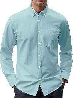 J.VER Men's Oxford Shirt Solid Color Casual Button Down Collar Long Sleeve Shirts with Pocket