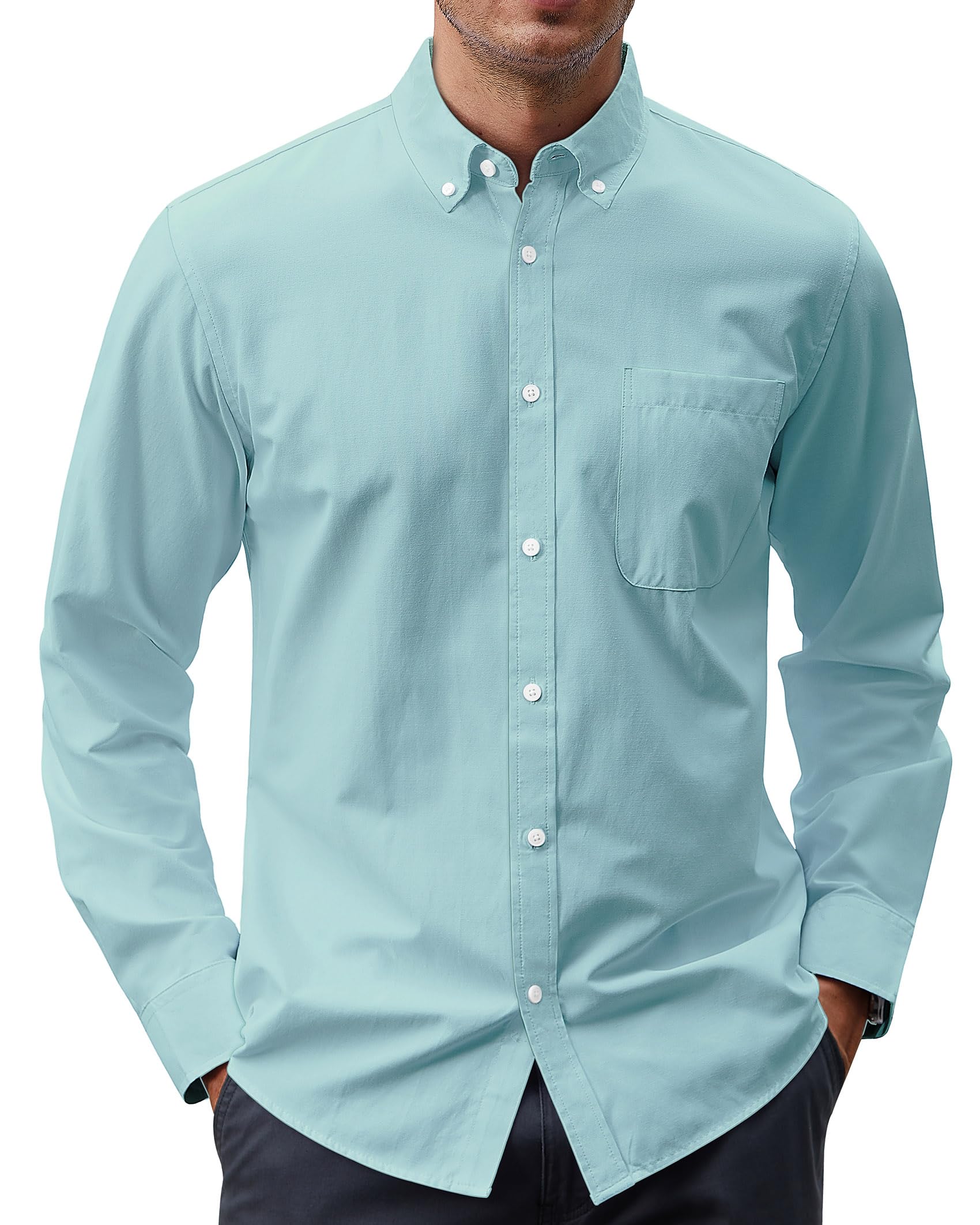 J.VER Men's Oxford Shirt Solid Color Casual Button Down Collar Long Sleeve Shirt