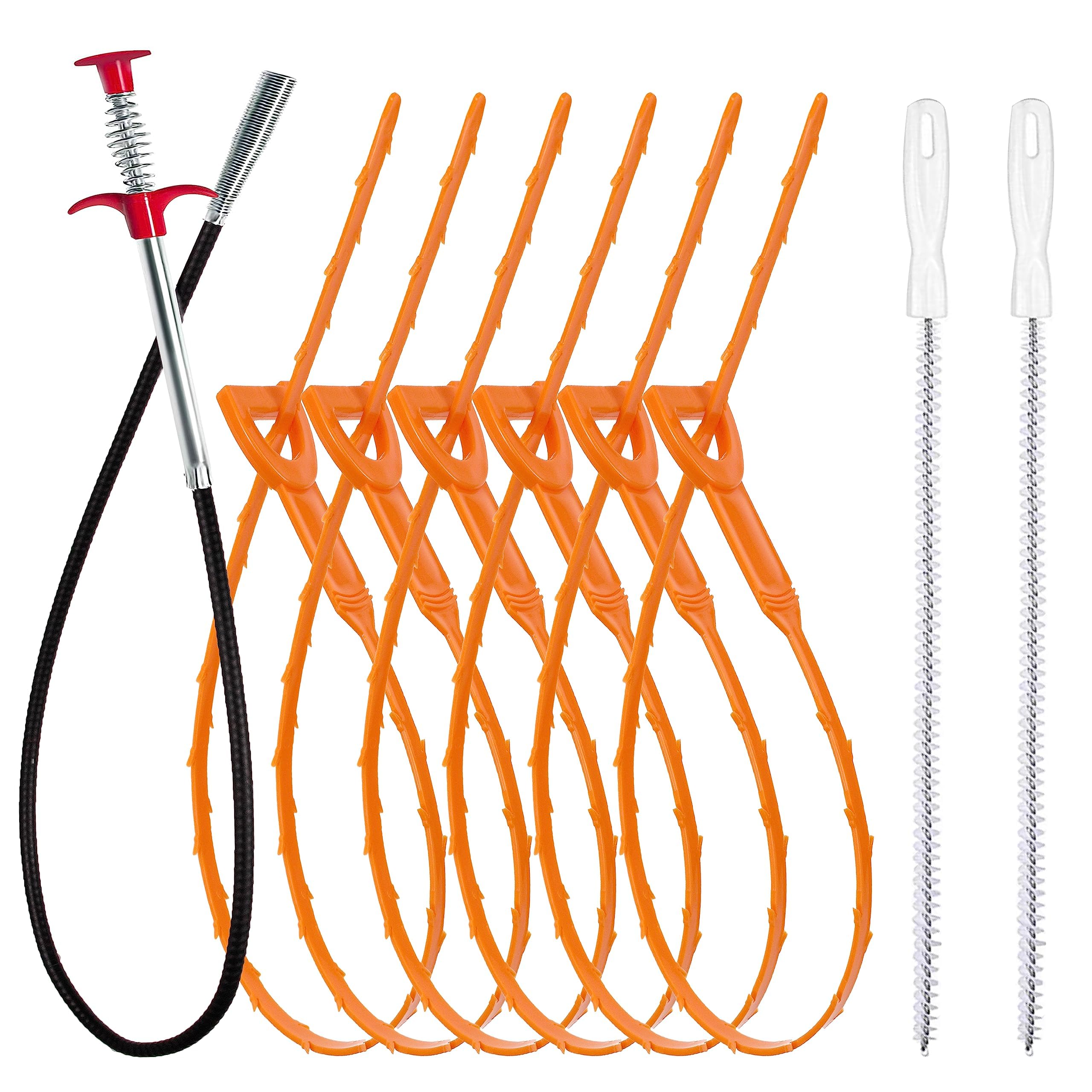 Drain Snake Hair Clog Remover Tool Set - 9 Pack Deep Cleaning Kit | 35.5" 4-Claw