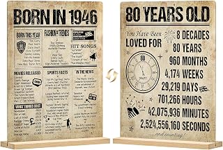 Benjia 80th Birthday Table Sign Decoration, 80 Years Birthday Display Card Gift For Men Women, Vintage Born in 1946 UK Poster Table Signs Holder with Stand, Bday Party Supply Decor 20x25 cm