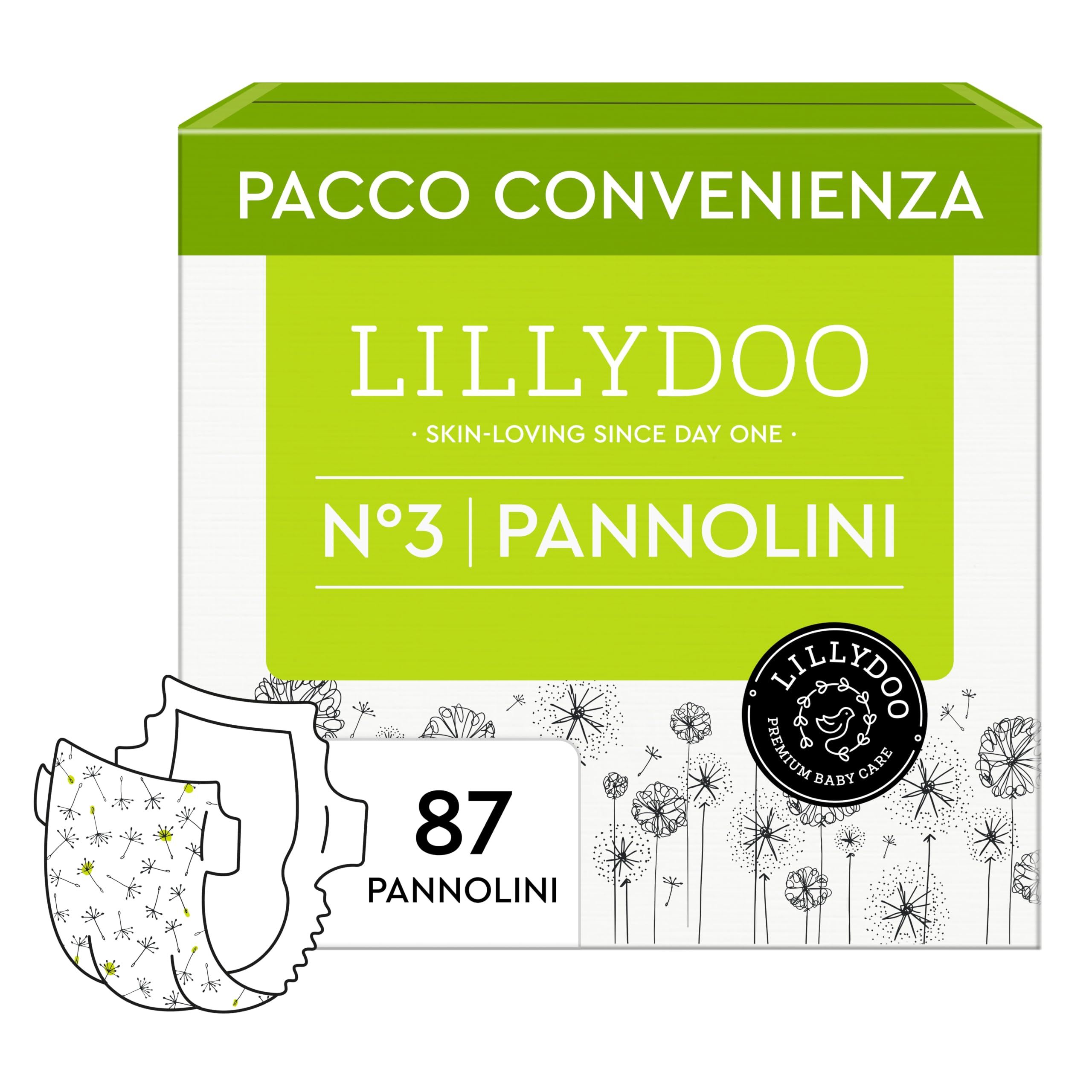 LILLYDOO Nappies Size 3 (6+ kg) 87 Pack Skin-Friendly | Extra soft, 0% perfumes 