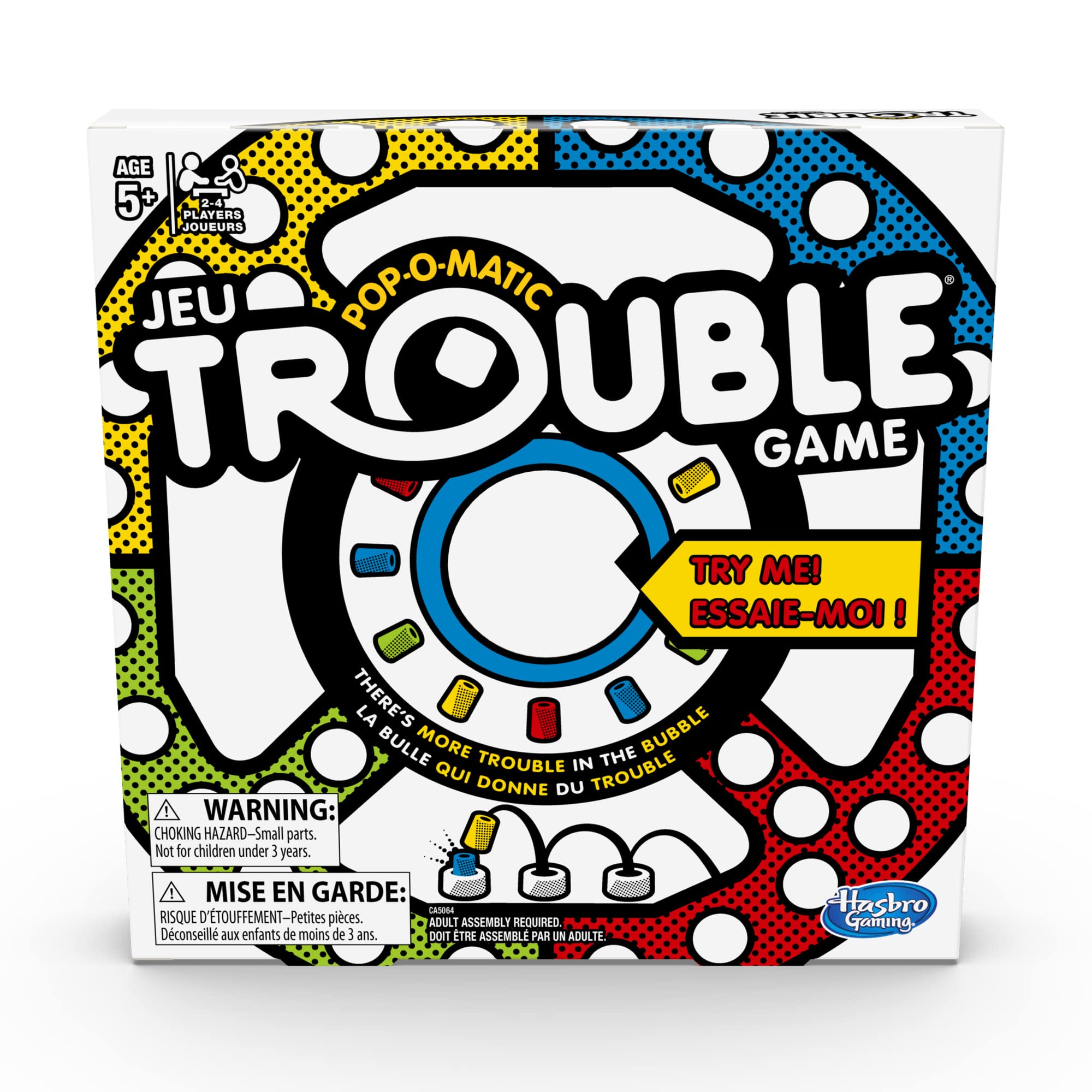 Hasbro Trouble Board Game for Kids Ages 5 and Up 2-4 Players, English and French