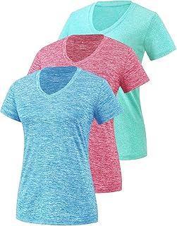 Cosy Pyro 3 Pack Women's Short Sleeve Dry Fit T-Shirts Athletic V-Neck Tees