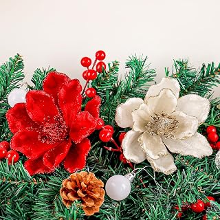 2 Pcs Artificial Flowers Glitter Three Layers Foam Christmas Tree Home Decoration (Red and White)