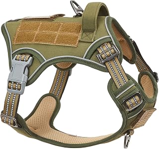 BUMBIN タクティカル 犬用ハーネス 中型犬用 引っ張りなし、有名なTIK TOK No Pull Dog Harness Fit Smart Reflective Pet Walking Harness for Training、ハンドル付き調節可能な犬用ベストハーネス グリーン M