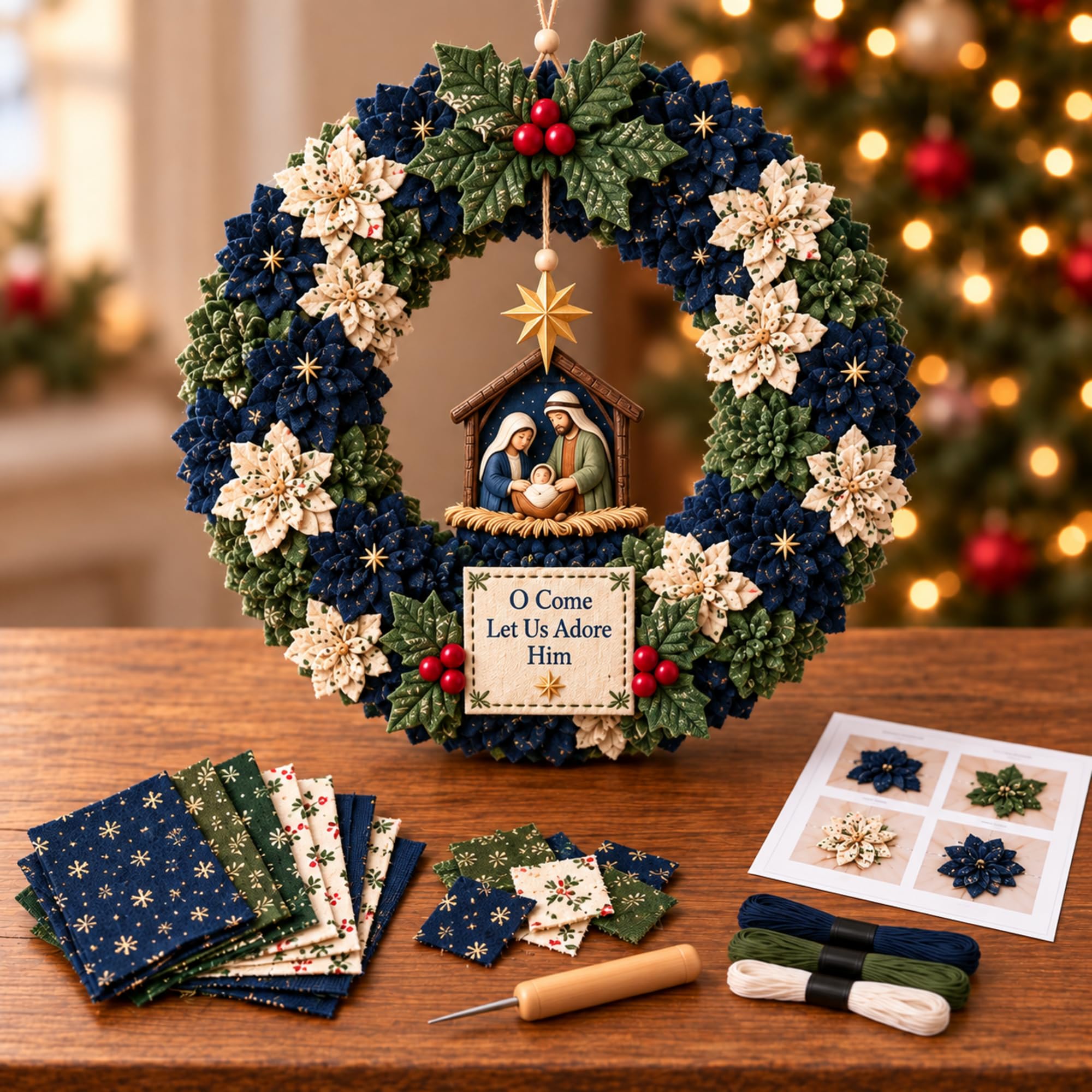 RUCPUC DIY Fabric Wreath Making Kit for Christmas Home Decoration, 3D Fabric Wre