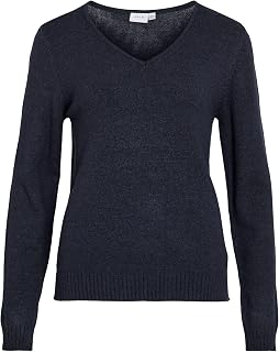 VILA Total Eclipse Women's Knitted V-Neck Jumper, Detail: Blend, XXL