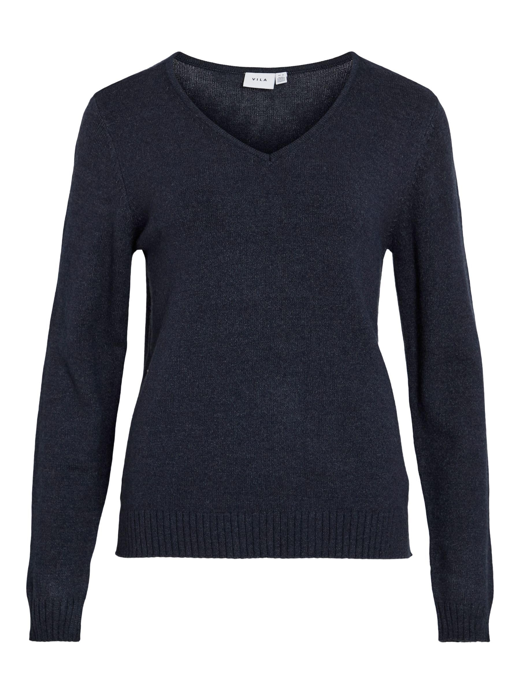 VILA Total Eclipse Women's Knitted V-Neck Jumper, Detail: Blend, XXL