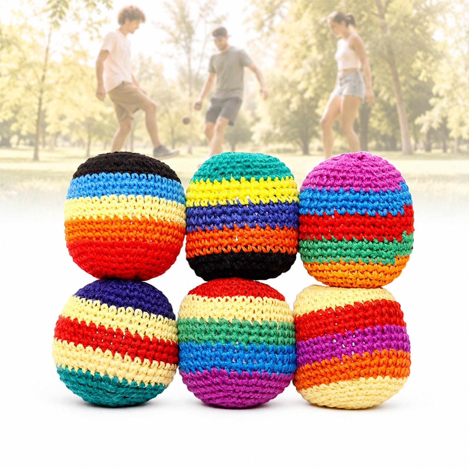 6 Pack Handmade Crocheted Footbag Sacks, Multicolor Knit Juggling Balls | For Ad