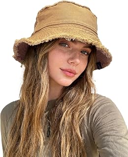 Croogo Bucket Hats for Women Wide Brim Washed Denim Cotton Sun Cap Outdoor