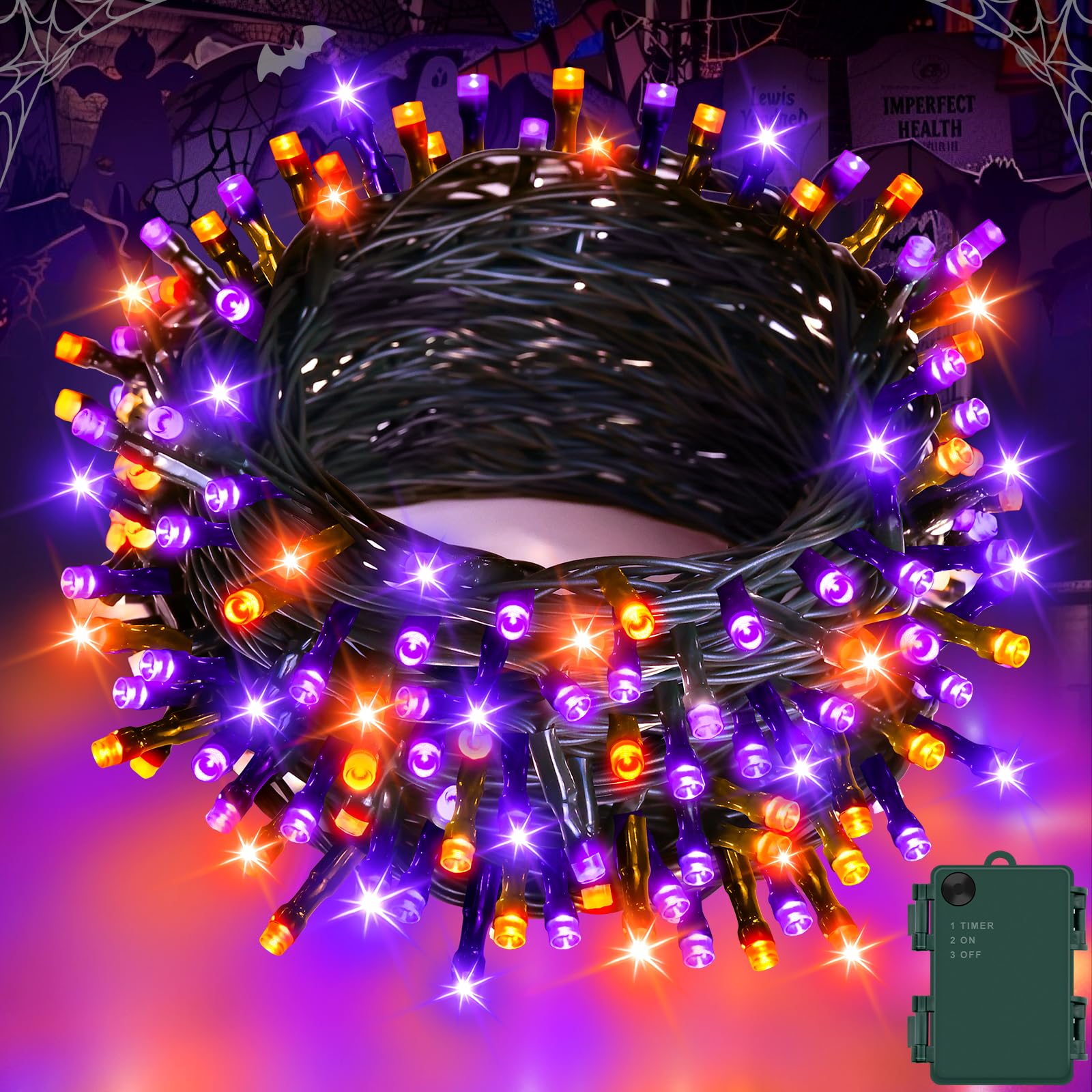 Gcstnn Halloween Decorations Fairy Lights, 16.4FT 50LED Orange-Purple String Lig