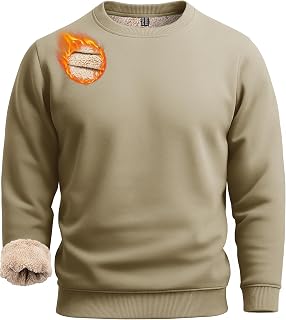 Boladeci Men's Sherpa Lined Crewneck Sweatshirt Heavyweight Fleece Pullover