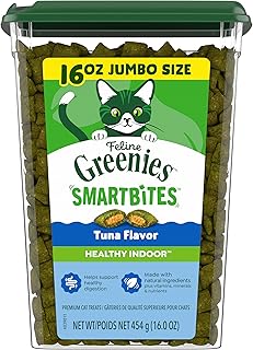 Greenies Feline Smartbites Healthy Indoor Cat Treats, Tuna, 16 oz | Veterinarian-recommended, Fiberblend Formula, supports digestion, under 2 cal per treat, natural ingredients, dual texture