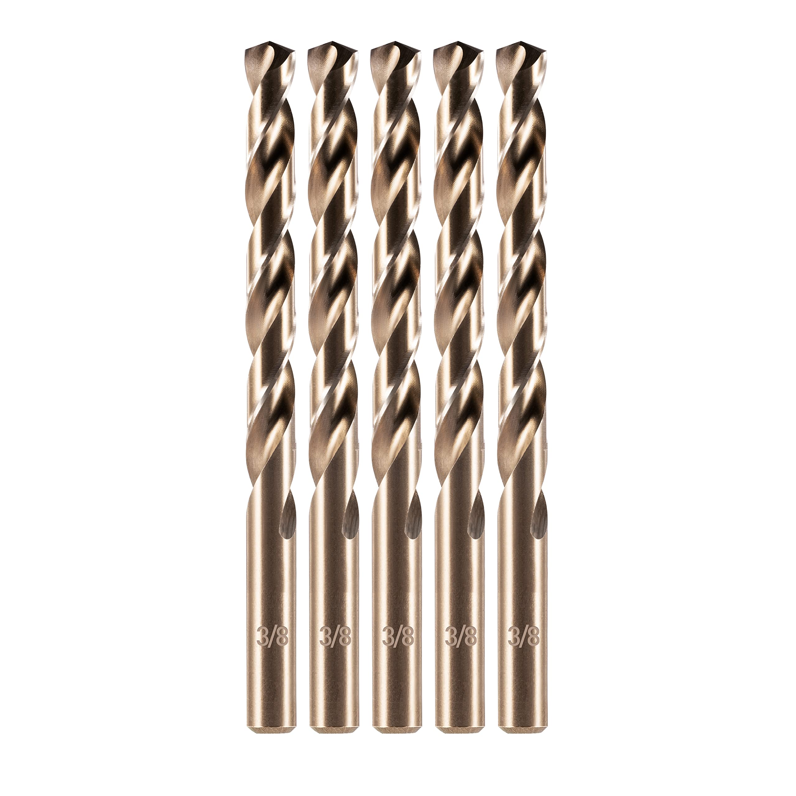 amoolo 3/8" Cobalt Drill Bit, 5Pcs | M35 HSS Metal Drill Bit Set for Hard Metal,