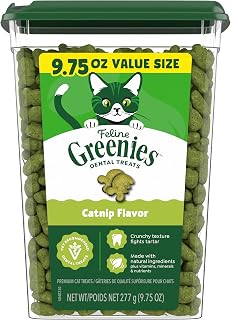 Greenies Feline Natural Dental Cat Treats, Catnip Flavor, 9.75 oz | #1 vet-recommended, clinically-proven oral care, cleans teeth and freshens breath, cleans to gumline, natural ingredients