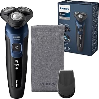 Rasoio elettrico Philips serie 5000 - Rasoio elettrico da uomo Wet & Dry in blu metallizzato con rifinitore di precisione e custodia da viaggio morbida (modello S5465/18)