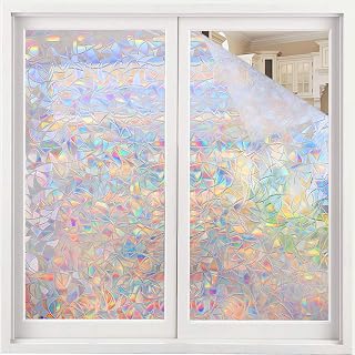 Privacy Window Film, 3D Static Vinyl Stickers, Rainbow Stickers for Glass Door, Heat Control, Anti UV 30 x 200cm