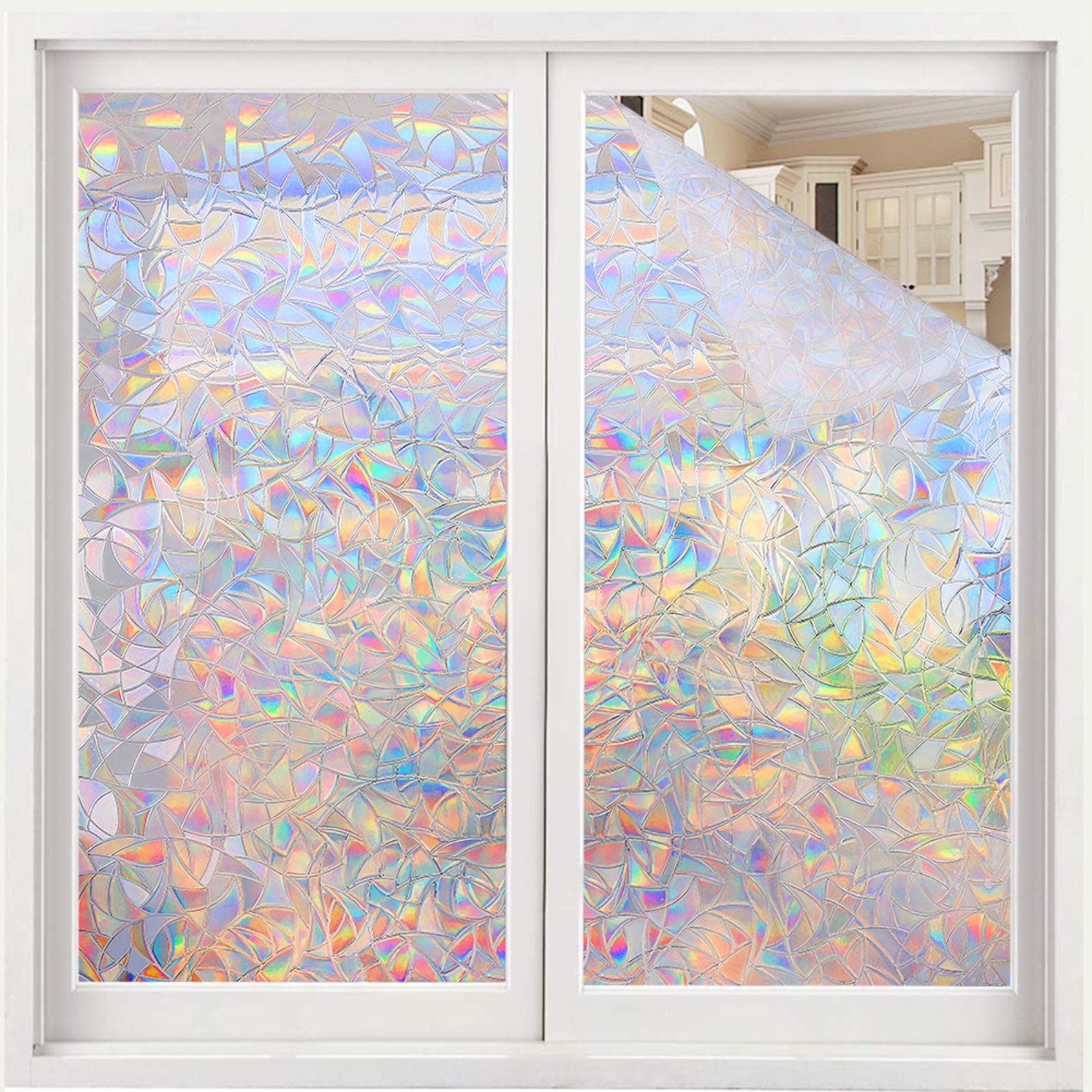 Privacy Window Film, 3D Static Vinyl Stickers, Rainbow Stickers for Glass Door, 