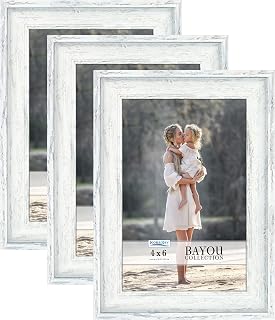 Icona Bay Bayou Collection - Cornici per foto da 10 x 15 cm, colore bianco nuvoloso, confezione da 3 cornici portafoto in stile Cape Cod, da tavolo o da parete