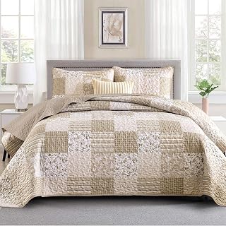 Mybedsoul - Floral Patchwork Microfibre Bedding Set - All Seasons - 90" x 96" - Queen Size - 3 Pieces
