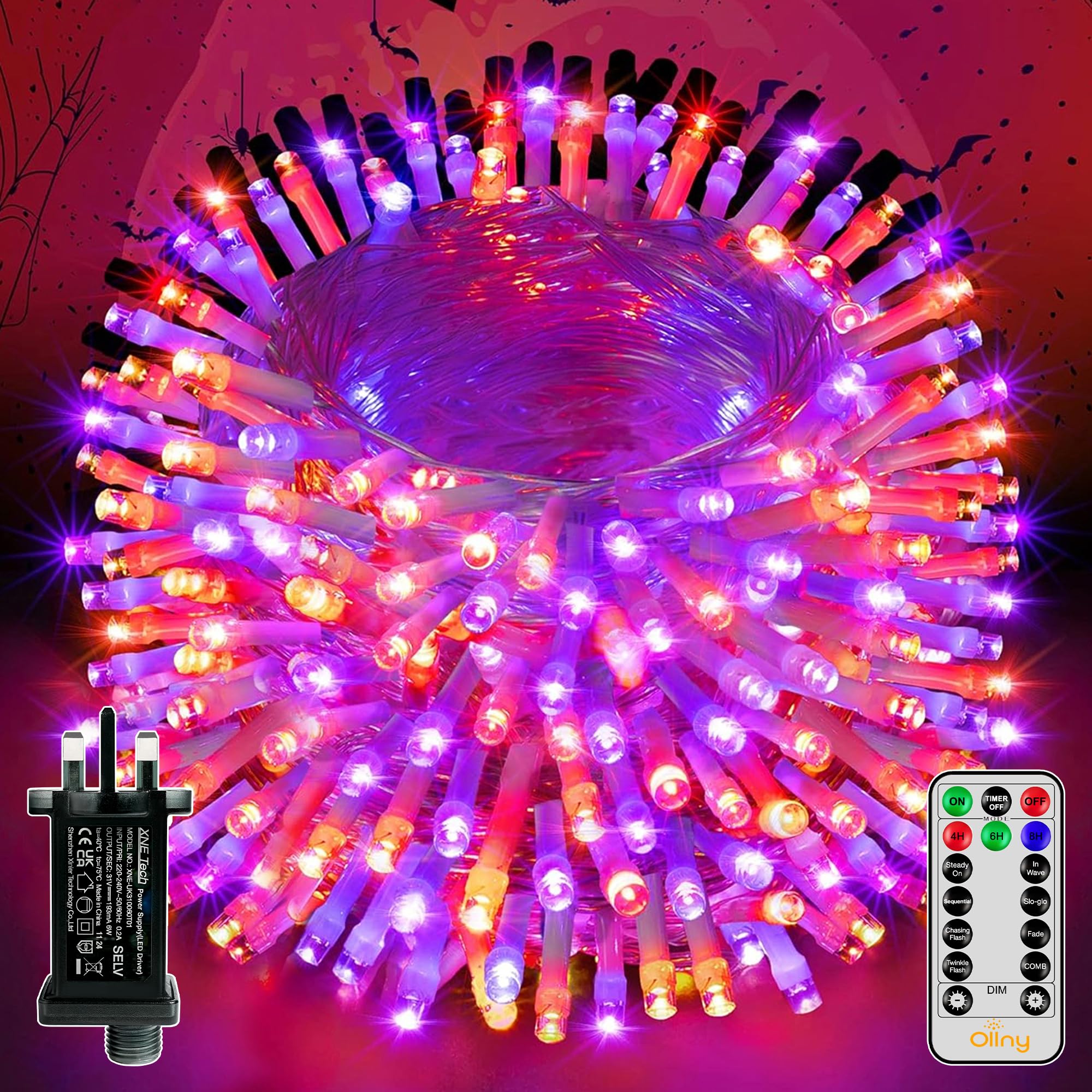 Ollny Halloween Fairy Lights Outdoor Decorations 30m 300 LEDs, Waterproof | Stri