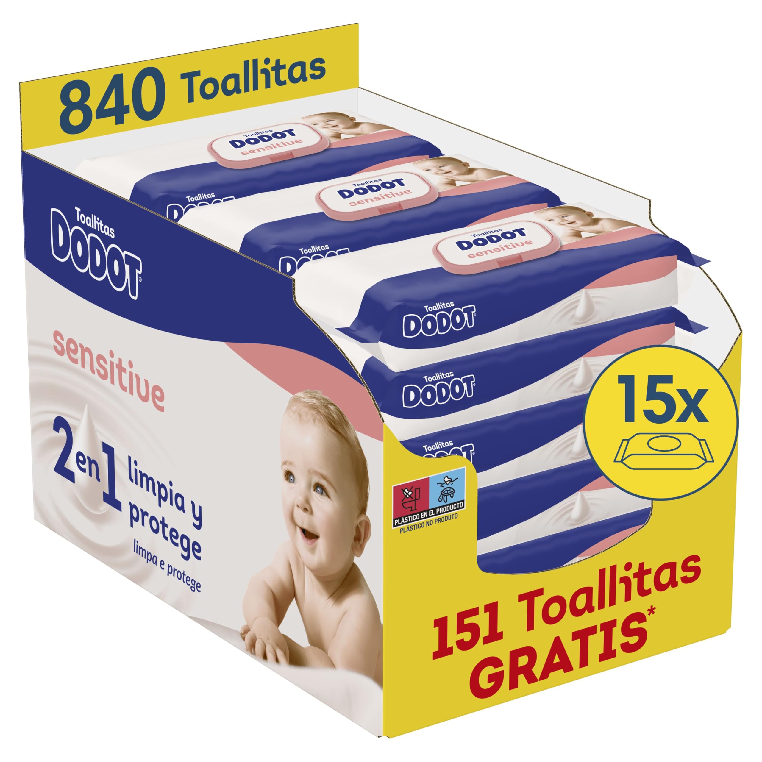 Dodot Sensitive Baby Wipes, 840 Wipes (15 Packs x 56 uds) (Packaging May Vary)