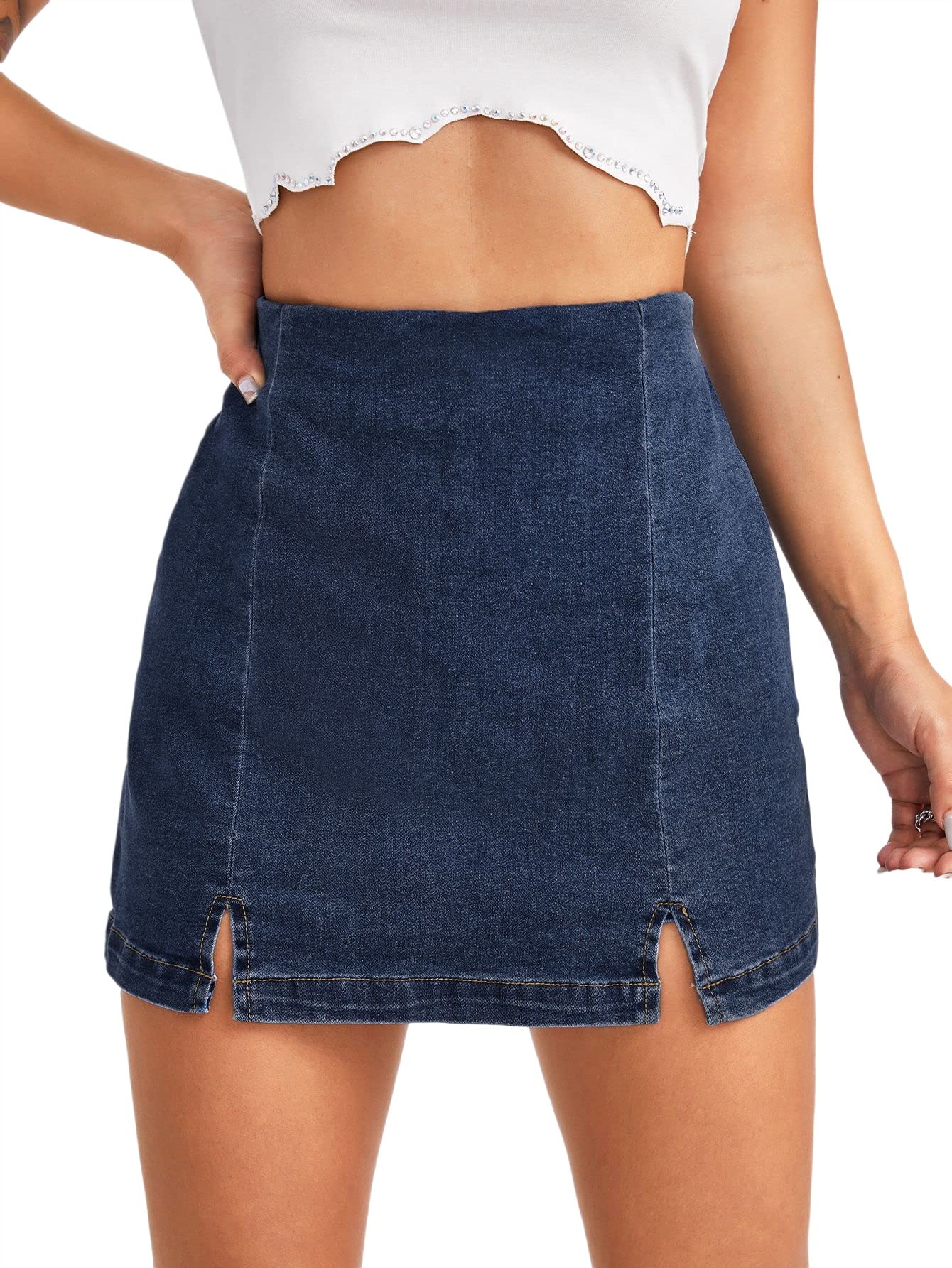 Floerns Women's Split Hem High Waist Denim Skorts Skirt Shorts