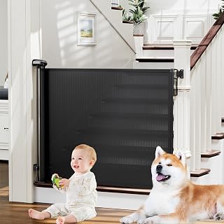 PRObebi Retractable Baby Gates for Stairs &amp; Doorways, Dog Gate 0-54" W × 34" H, Black