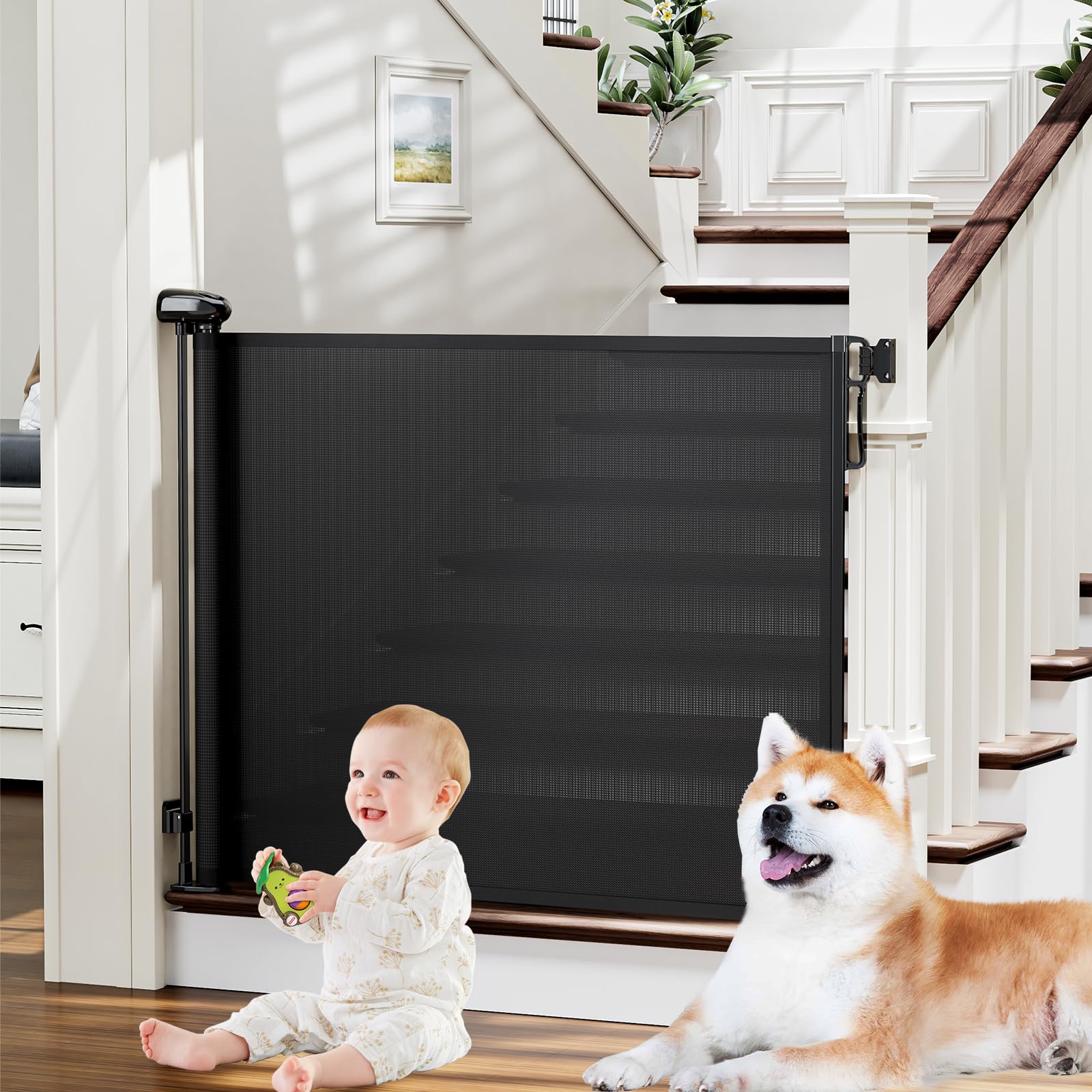 PRObebi Retractable Baby Gates for Stairs & Doorways, Dog Gate 0-54" W × 34" H, 