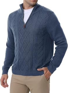 Les umes Men's Sweater Quarter Zip Cotton Stand Collar Wired Patterned Warm Casual Long Sleeve Sweaters