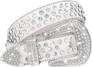 WHIPPY Women Western Rhinestones Belts Men Studded Belt for Jeans Bling Cowgirl Cowboy Waist Belt with Removable Buckle