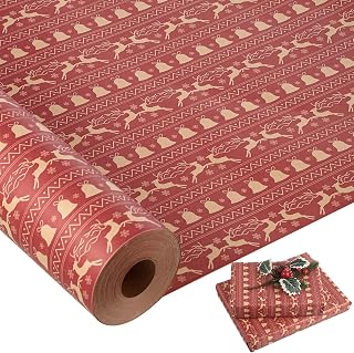 woric 25m×43cm Christmas Gift Wrapping Paper Roll, Red Bell Wrapping Paper