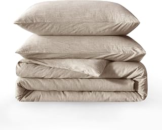 BFS Home Stonewashed 3-Piece Bed Linen Set, Duvet Cover 160 x 200 cm, Breathable and Skin-Friendly Bed Linen (Khaki, King)