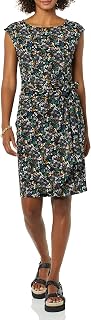 Amazon Essentials Women's Cap-Sleeve Faux Wrap Dress with Boat Neck for Smart Office Wear