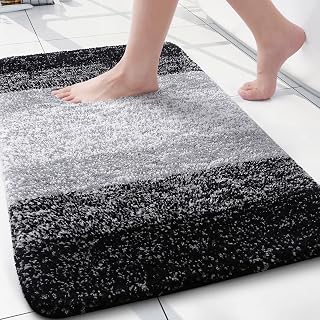 Arotive Microfiber Bathroom Rugs, Shaggy Soft Absorbent Bath Rug, 24x16 | Black, Rubber Backing Thick Plush Machine Washable Dry Bath Mats for Bathroom, Tub and Shower, Rectangular