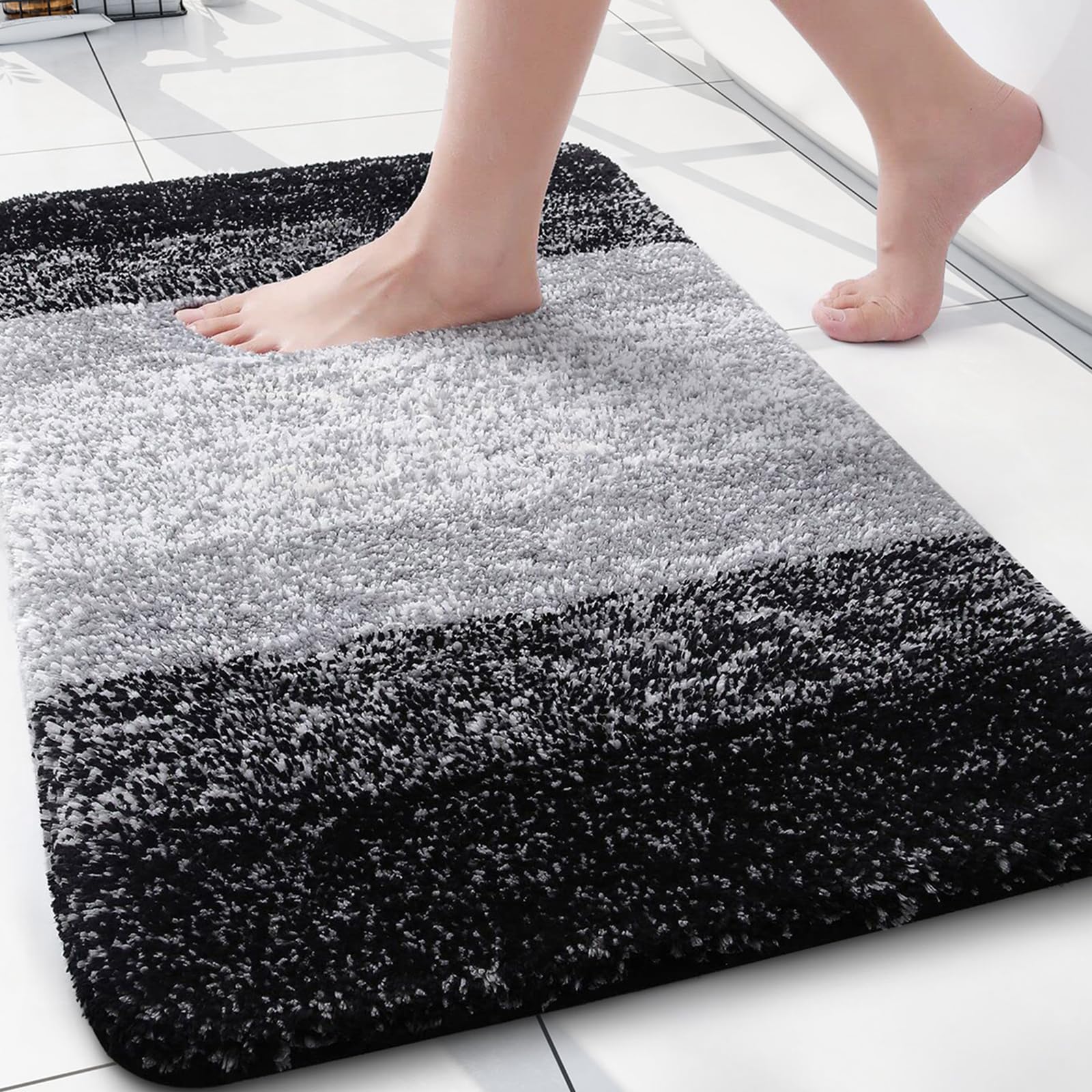 Arotive Microfiber Bathroom Rugs, Shaggy Soft Absorbent Bath Rug, 24x16 | Black,